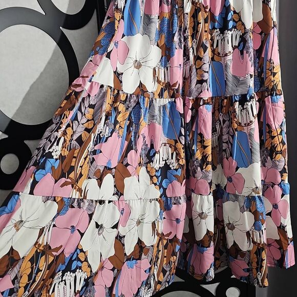 Floral 3X Plus Size 3 tier ruffled Skirt - Picture 3 of 7